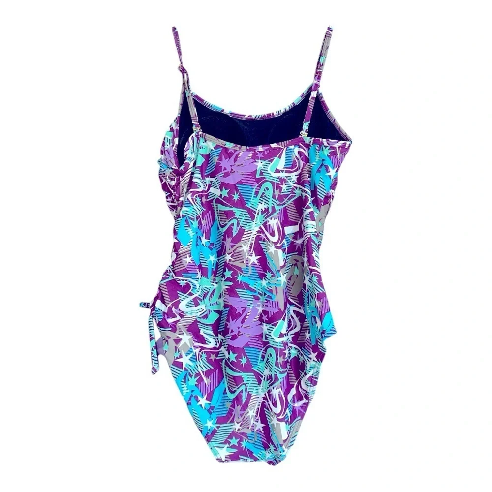 On the Beach Women’s Purple and Blue Floral Swimsuit, Sz 14